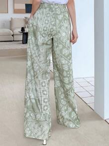 DAZY Paisley Print Wide Leg Pants - Green - View 2