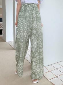 DAZY Paisley Print Wide Leg Pants - Green - View 5