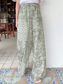 DAZY Paisley Print Wide Leg Pants - Green - View 7