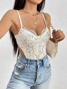 SHEIN Privé 花卉刺繡蕾絲邊吊帶連體衣 - 彩色 - 查看 7