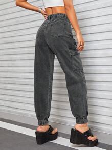 SHEIN ICON Flap Pocket Side Cargo Jeans - Grey - View 2