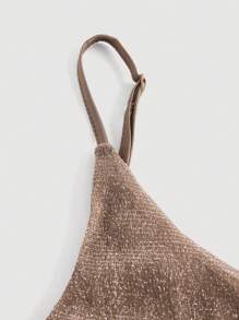 SHEIN Privé Vestido de un hombro fruncido bajo asimétrico de malla - Marrón Mocha - Ver 3