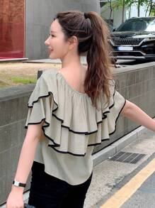 DAZY 撞色滾邊荷葉邊襯衫 - 彩色 - 查看 2