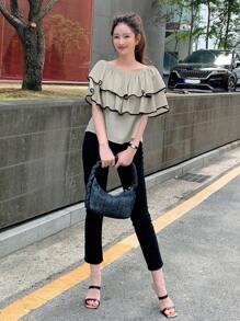 DAZY 撞色滾邊荷葉邊襯衫 - 彩色 - 查看 7