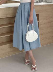 DAZY 高腰褶皱细节牛仔裙 - 藍色 - 查看 4