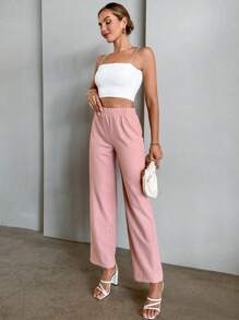 SHEIN Essnce Pantalones de pierna ancha de talle alto - Rosa - Ver 3
