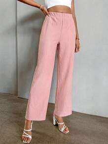 SHEIN Essnce Pantalones de pierna ancha de talle alto - Rosa - Ver 5