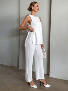SHEIN Essnce Knot Side Split Hem Tank Top & Trousers