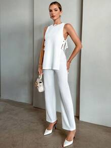 SHEIN Essnce Knot Side Split Hem Tank Top & Trousers
