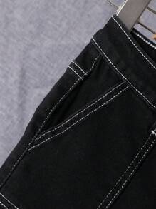 SHEIN 男大童翻蓋口袋頂針牛仔褲 - 黑色 - 查看 6