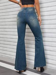 SHEIN ICON 鉚釘串珠牛仔喇叭褲