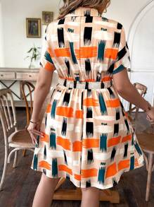 Calvaya Plus Geo Print Batwing Sleeve Dress