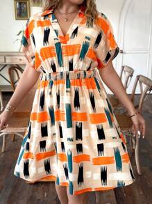 Calvaya Plus Geo Print Batwing Sleeve Dress