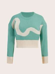 SHEINNeu Khối màu Thả vai Áo len - Màu xanh Bạc hà - Xem 1