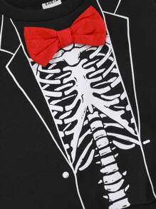 SHEIN 男婴万圣节骷髅印花运动衫和运动裤，适合万圣节派对 - 黑色 - 查看 7