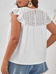 SHEIN VCAY Plus Eyelet Embroidery Ruffle Trim Tee - White - View 2