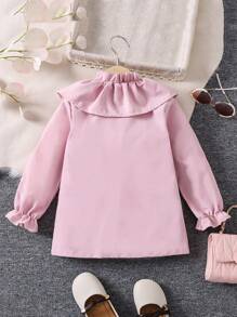 SHEIN 女小童荷葉邊荷葉袖前蝴蝶結誇大領口外套 - 粉色 - 查看 2