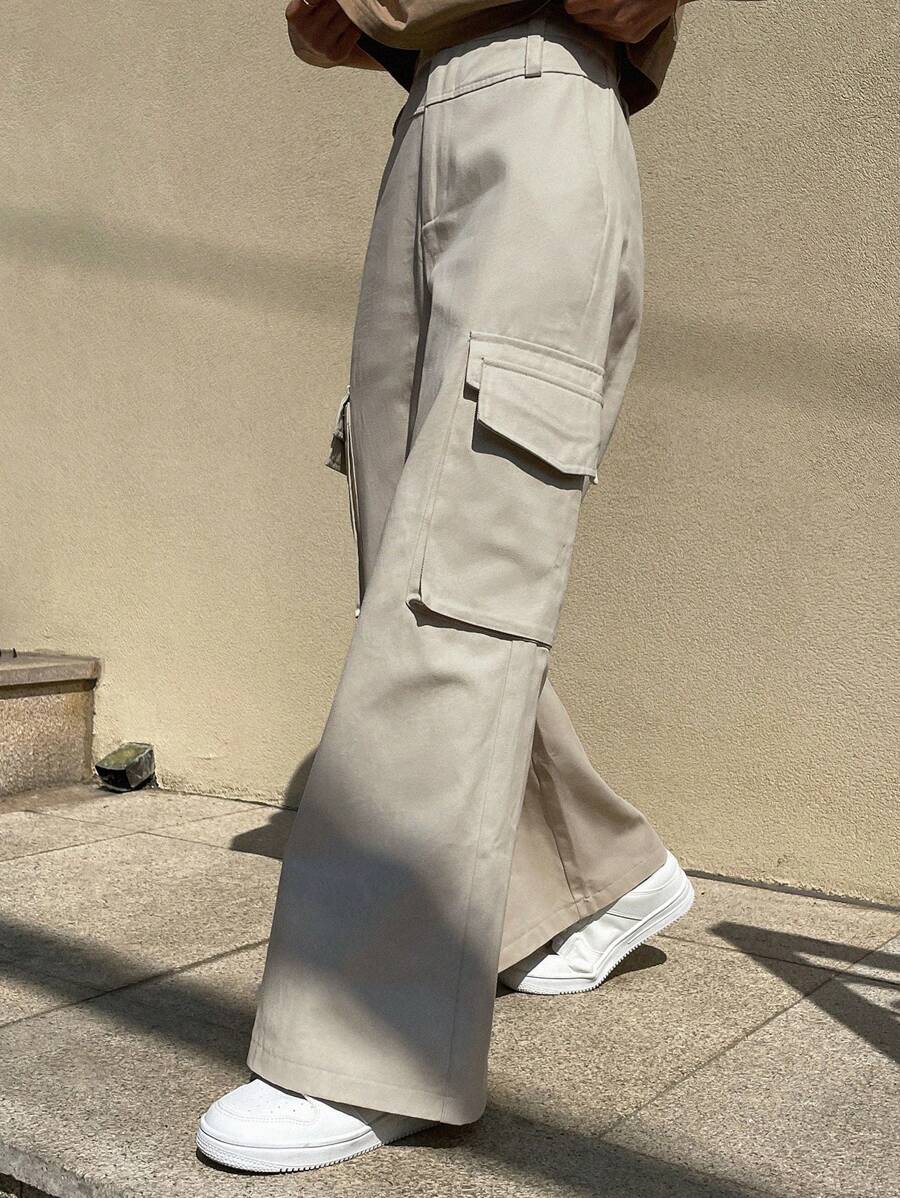 DAZY 帶有蓋式口袋的側邊貨物褲 - 米色 - 查看 1