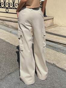 DAZY 帶有蓋式口袋的側邊貨物褲 - 米色 - 查看 2