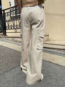 DAZY 帶有蓋式口袋的側邊貨物褲 - 米色 - 查看 5