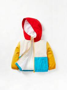 Cozy Pixies Infant Thick Hooded Color Block Fleece Jacket With Front Pockets And Long Sleeves - Multicolor - View 3