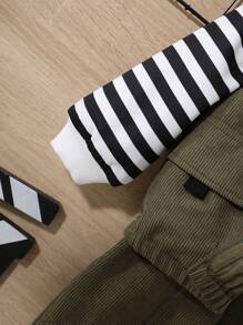 SHEIN Baby Boy Zip Up Hooded Vest Jacket & Letter Patched Pants Without Tee - Army Green - View 5