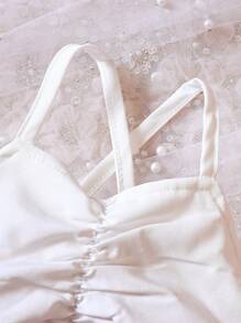 女嬰十字交叉挖肩短款上衣&褶邊半身裙 - 彩色 - 查看 3