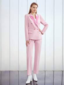 MOTF PREMIUM COLORBLOCK LAPEL BLAZER - Baby Pink - View 5