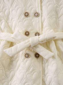 SHEIN 女小童雙排釦羊絨領口絎縫外套