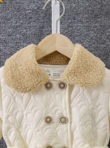 SHEIN 女小童雙排釦羊絨領口絎縫外套