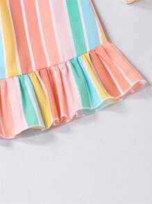 Baby Girl Striped Print Ruffle Hem Cami Dress - Multicolor - View 3