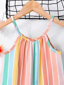 Baby Girl Striped Print Ruffle Hem Cami Dress - Multicolor - View 4