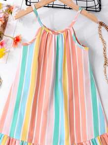 Baby Girl Striped Print Ruffle Hem Cami Dress - Multicolor - View 5