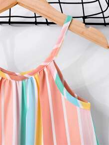 Baby Girl Striped Print Ruffle Hem Cami Dress - Multicolor - View 6