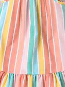 Baby Girl Striped Print Ruffle Hem Cami Dress - Multicolor - View 7