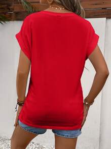 SHEIN 孕婦素色蝙蝠袖T恤 - 紅色 - 查看 2