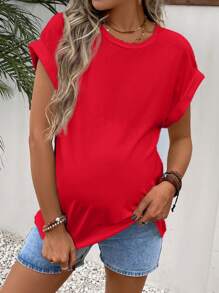 SHEIN 孕婦素色蝙蝠袖T恤 - 紅色 - 查看 5