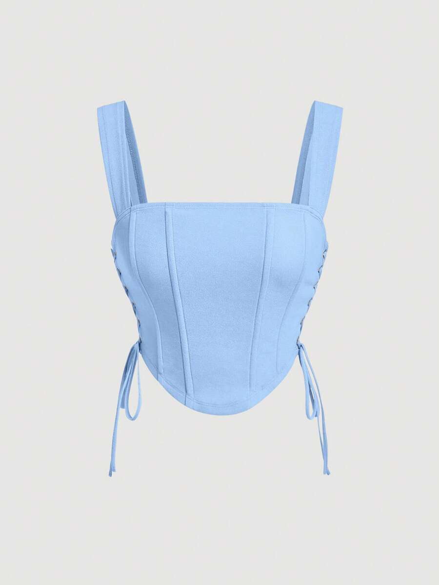 SHEIN MOD Ren Up Side Bandana Hem Rộng Dây đai Áo - Màu xanh nhạt - Xem 1
