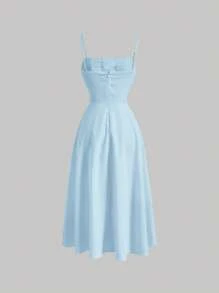 SHEIN MOD Lace lên phía trước Váy Dây - Màu xanh nhạt - Xem 2