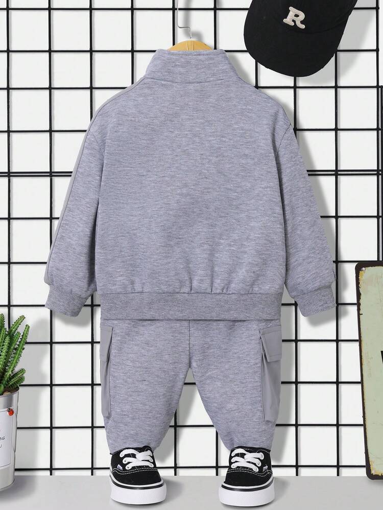 Baby Boy Letter Patched Detail Flap Pocket Jacket & Sweatpants Without Tee