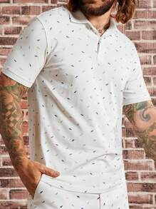 Manfinity NiteLyfe 男士滿版羽毛印花POLO衫