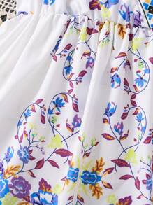 SHEIN Young Girl Floral Print Ruffle Trim Dress - White - View 3