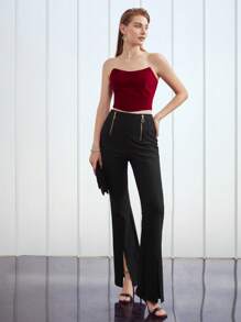 MOTF PREMIUM Quây Quần skinny Nhung Áo - Màu Đỏ Sâu - Xem 4