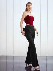 MOTF PREMIUM Quây Quần skinny Nhung Áo - Màu Đỏ Sâu - Xem 6