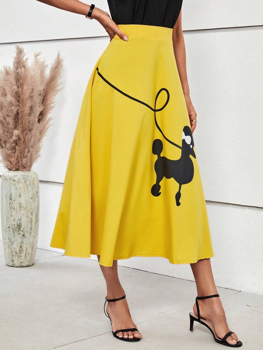 SHEIN Clasi Cartoon Graphic A-line Skirt - Yellow - View 1