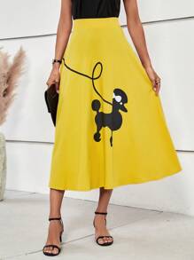 SHEIN Clasi Cartoon Graphic A-line Skirt - Yellow - View 4