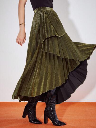 MOTF PREMIUM 金屬亮絲百褶不對稱半身裙