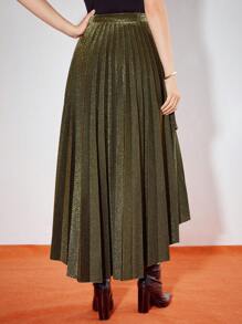 MOTF PREMIUM 金屬亮絲百褶不對稱半身裙 - 橄欖綠 - 查看 3