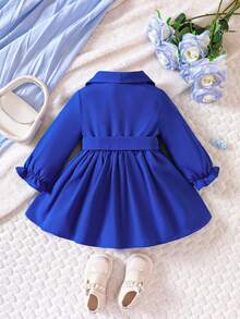 腰帶 褶皺邊純色嬰童（女）洋裝