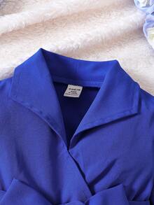 腰帶 褶皺邊純色嬰童（女）洋裝